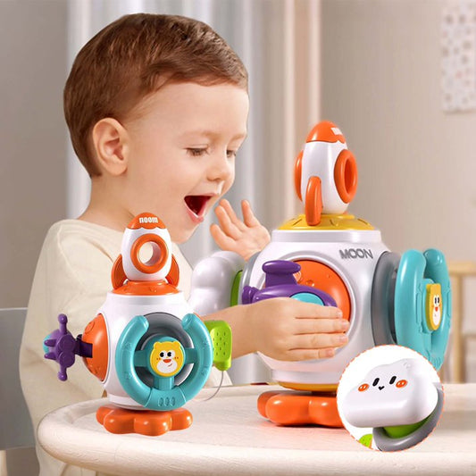 QXQ Montessori Toddler Toys for 1 3, 6 in 1 Travel Activities Busy Board Cube, Baby Sensory Toys for 6 12 18 Months Baby Gifts, One 2 3 Year Old Infant Boys Girls Educational Learning Toys (Rocket)
