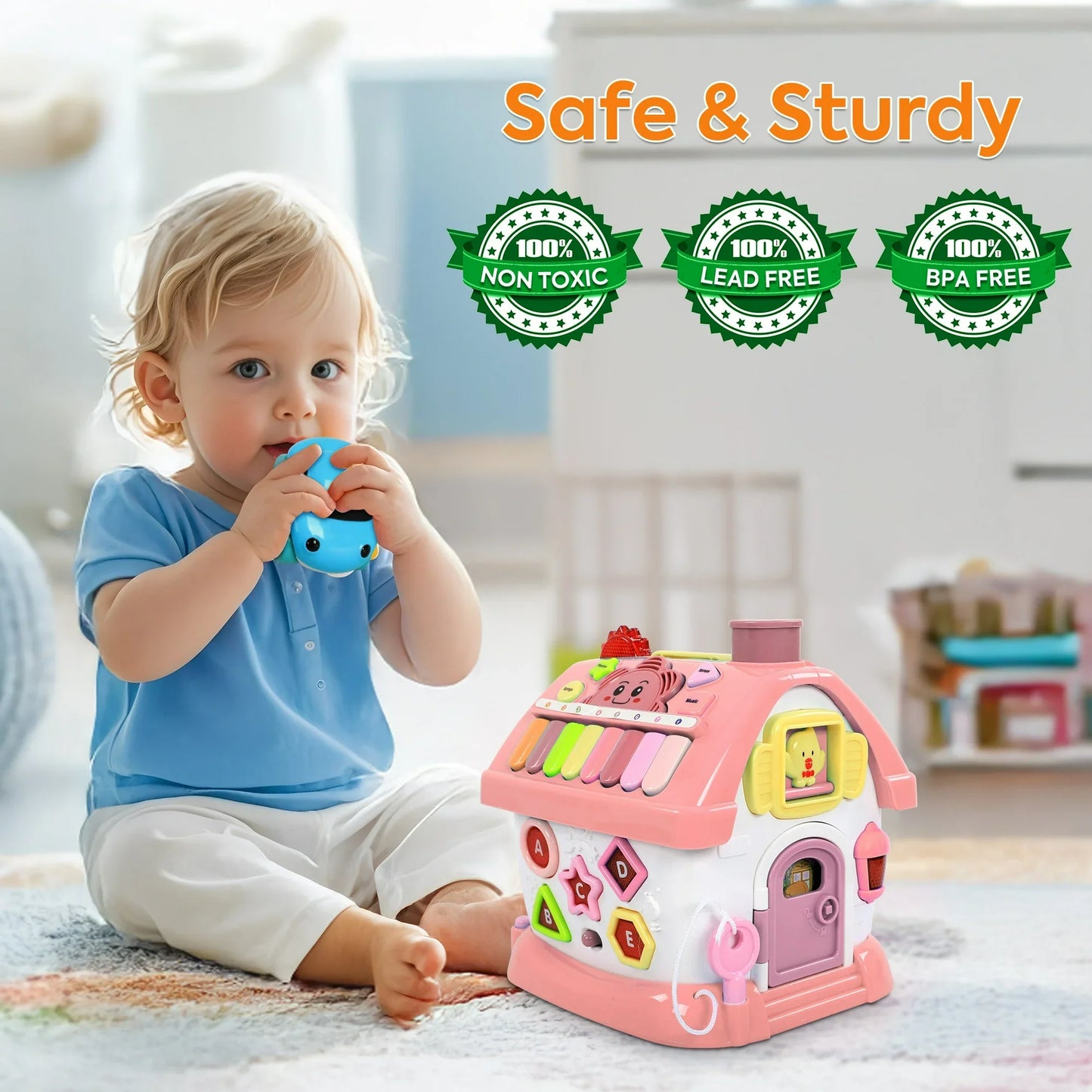 iYofe Montessori Learning Toys for 1 Year Old Girls & Boys, 8-in-1 Musical Activity Cube with Sound & Lights - First Birthday Gifts Pink