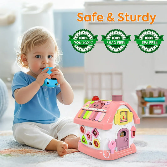 iYofe Montessori Learning Toys for 1 Year Old Girls & Boys, 8-in-1 Musical Activity Cube with Sound & Lights - First Birthday Gifts Pink