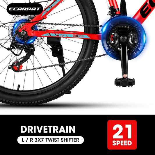 24" Mountain Bike, Shimano 21 Speed Kids Bike, Mountain Cycling Bikes with Mechanical Disc Brakes, Lightweight Kids Bicycle with Aluminium Frame, Girls Bike Boys Bike, Red