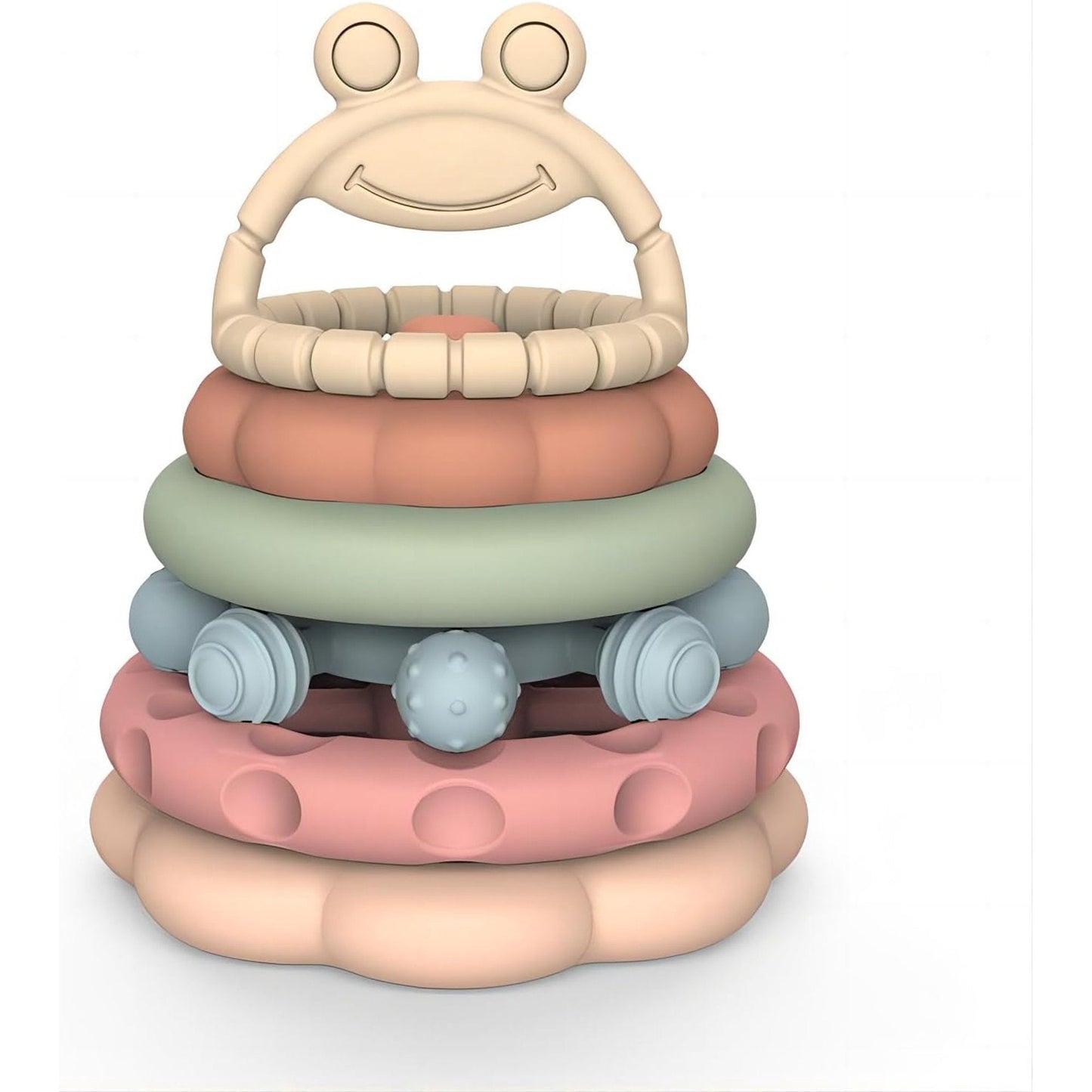Stacking Rings Toys for Babies Safe Silicone Teething  Nesting Cups, 6 Pcs Frog Learning Tower for Infants 6+ Months, Fun Bath Toy for Toddlers 1 3 Years
