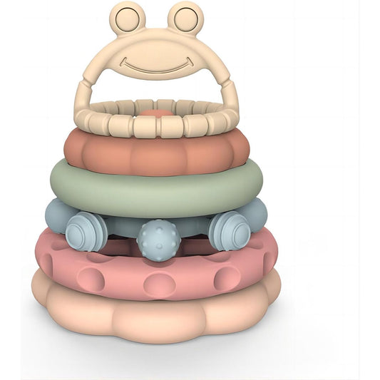 Stacking Rings Toys for Babies Safe Silicone Teething  Nesting Cups, 6 Pcs Frog Learning Tower for Infants 6+ Months, Fun Bath Toy for Toddlers 1 3 Years