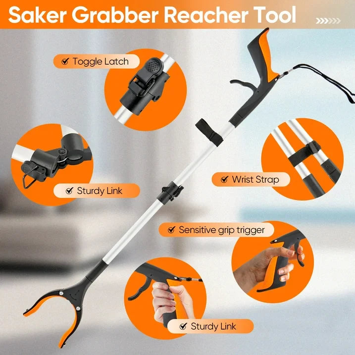 Saker 32 Foldable Reacher Grabber Tool, 2 Pack Aluminum Pickup Tool with 360 Rotating Jaw  Magnetic Tip for Easy Grab and Pickup