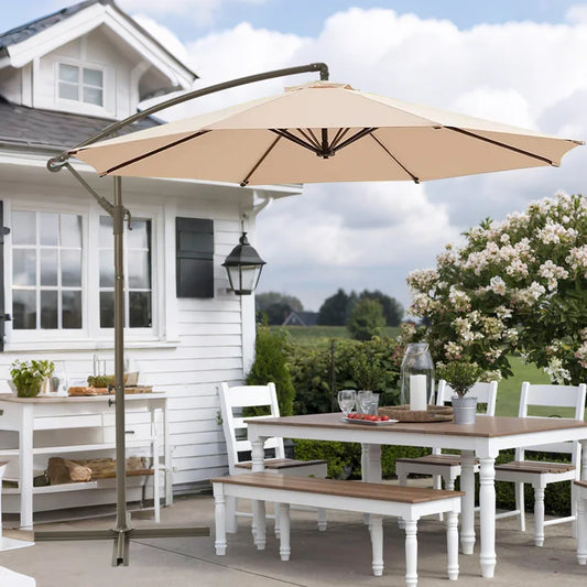 Greforg 10ft Patio Umbrellas Offset with a cross base(No Weight base) Outdoor Umbrella w/Easy Tilt Adjustment, For Poolside, Lawn and Garden Beige