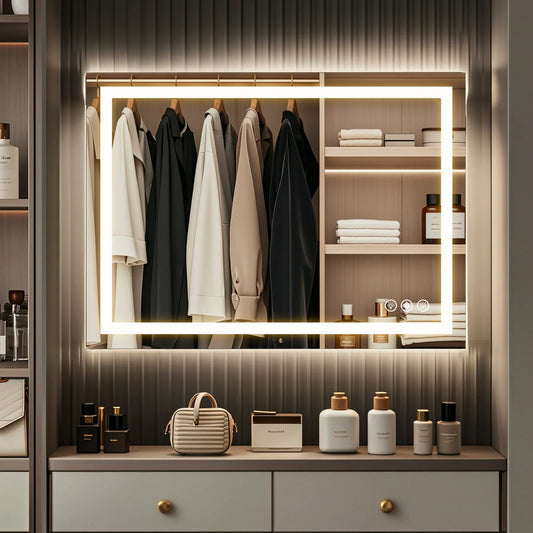 EDX 24"X32" Anti-fog LED Bathroom Mirror with Dual Light Source and Three Lighting Modes, White