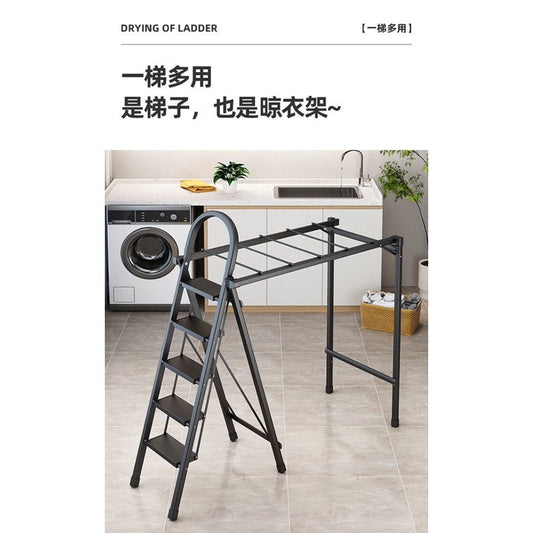 SUSUZI Multi-Purpose Ladder, 6 Step Folding Aluminium Ladder with Clothing Drying Rack, 10' Reach, 335-lb Load Capacity