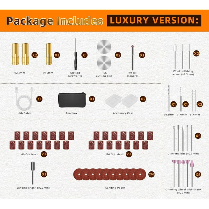 Saker Cordless Rotary Tool, 5 Speed, 3.7V Power Rotary Tools Kit with 61 Accessories for Engraving, Drilling, Sanding, Grinding, Polishing, Carving