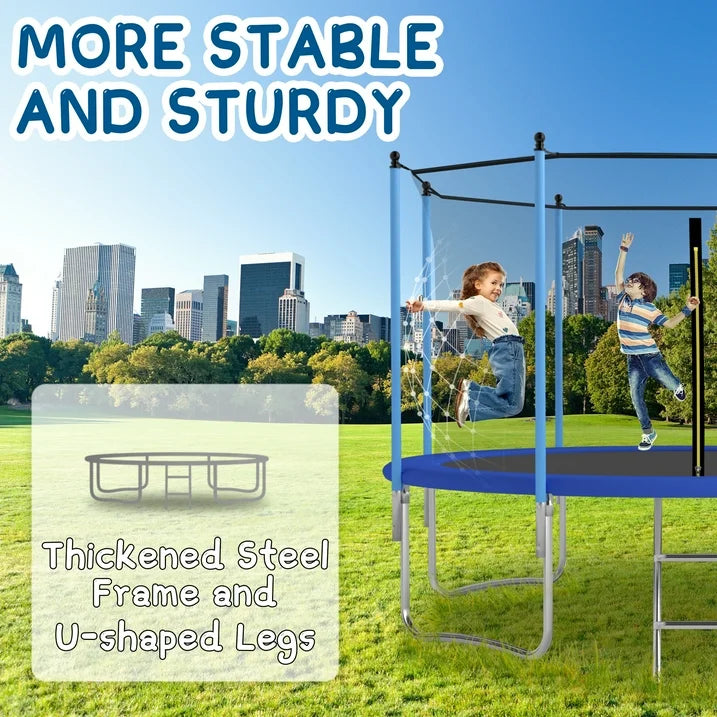 OVATOYS 1200LBS 12FT Trampoline for Adults and Kids,Trampoline with Enclosure,Basketball Hoop, Recreational Trampoline with Ladder, Heavy Duty Trampoline Capacity for 5 6 Kids