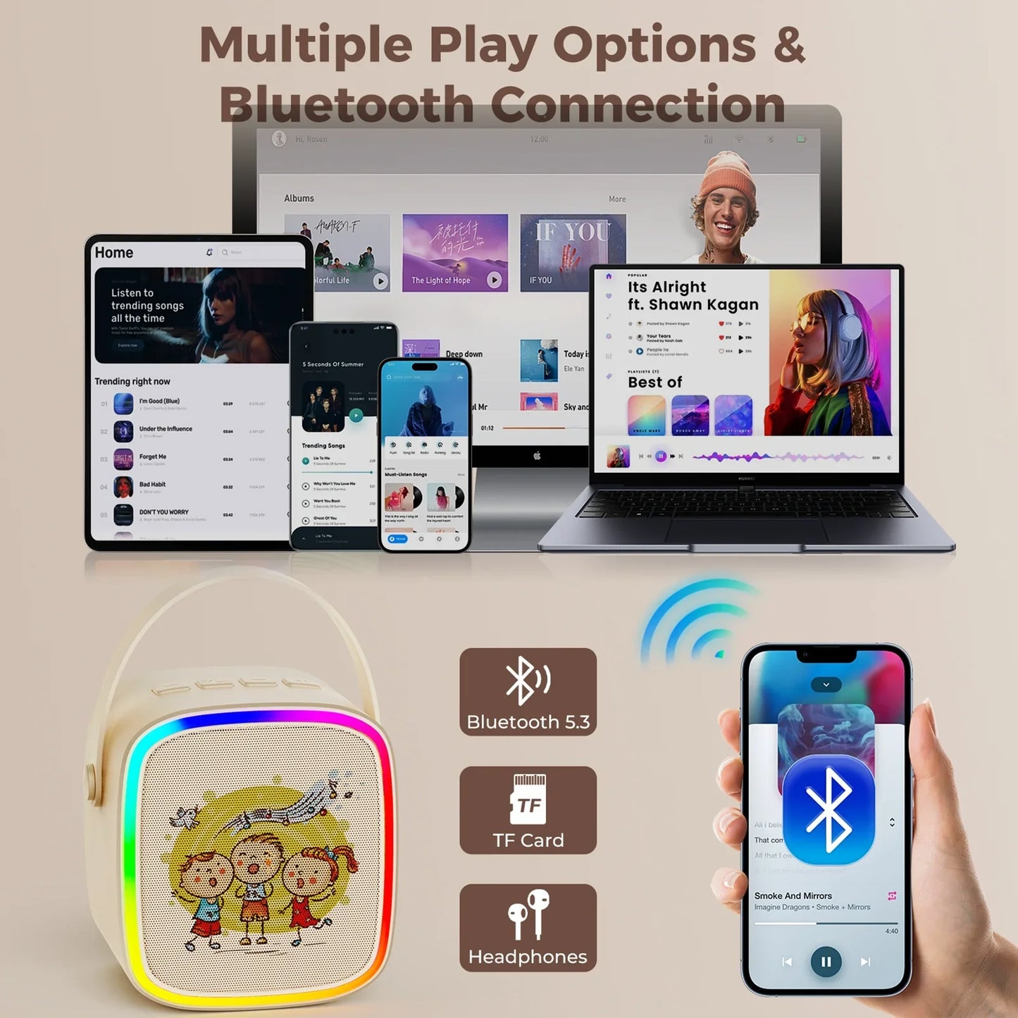 JYX Karaoke Machine, Mini Karaoke Machine for Kids and Adult, Portable Bluetooth Speaker with Wireless Mics, RGB Lights, D25-T
