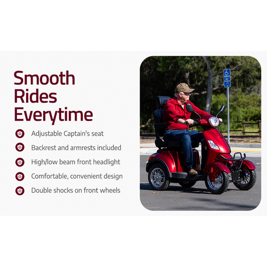 Super Large Electric 4 Wheel Mobility Scooters, Heavy Duty 800W Wheelchair Device, 500 LBS Capacity for Seniors  Adults, Speed Adjust, Remote Key, Receive Ready to Ride.（Red）