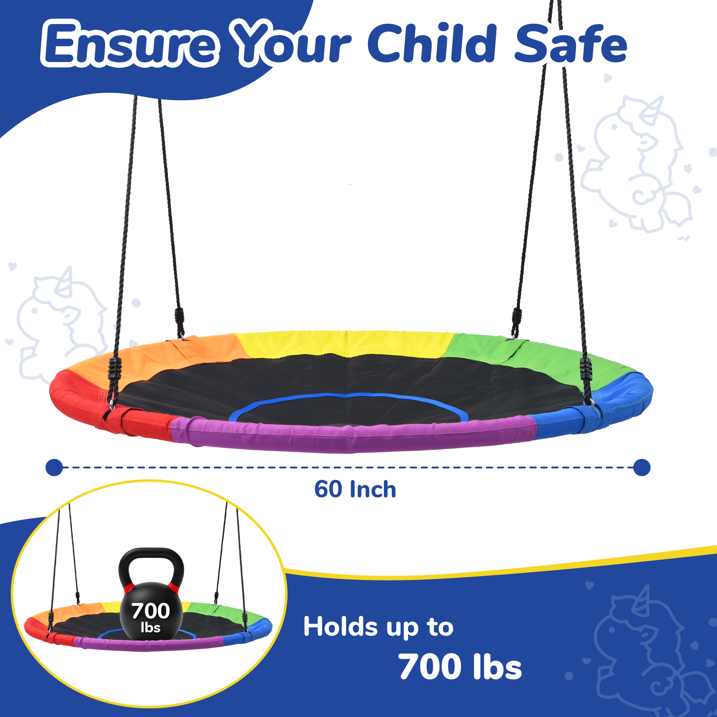 KloKick 60 Extra Large Tree Swing for Kids  Adults  900D Oxford Waterproof Saucer Swing with 2 Hanging Straps, Rainbow