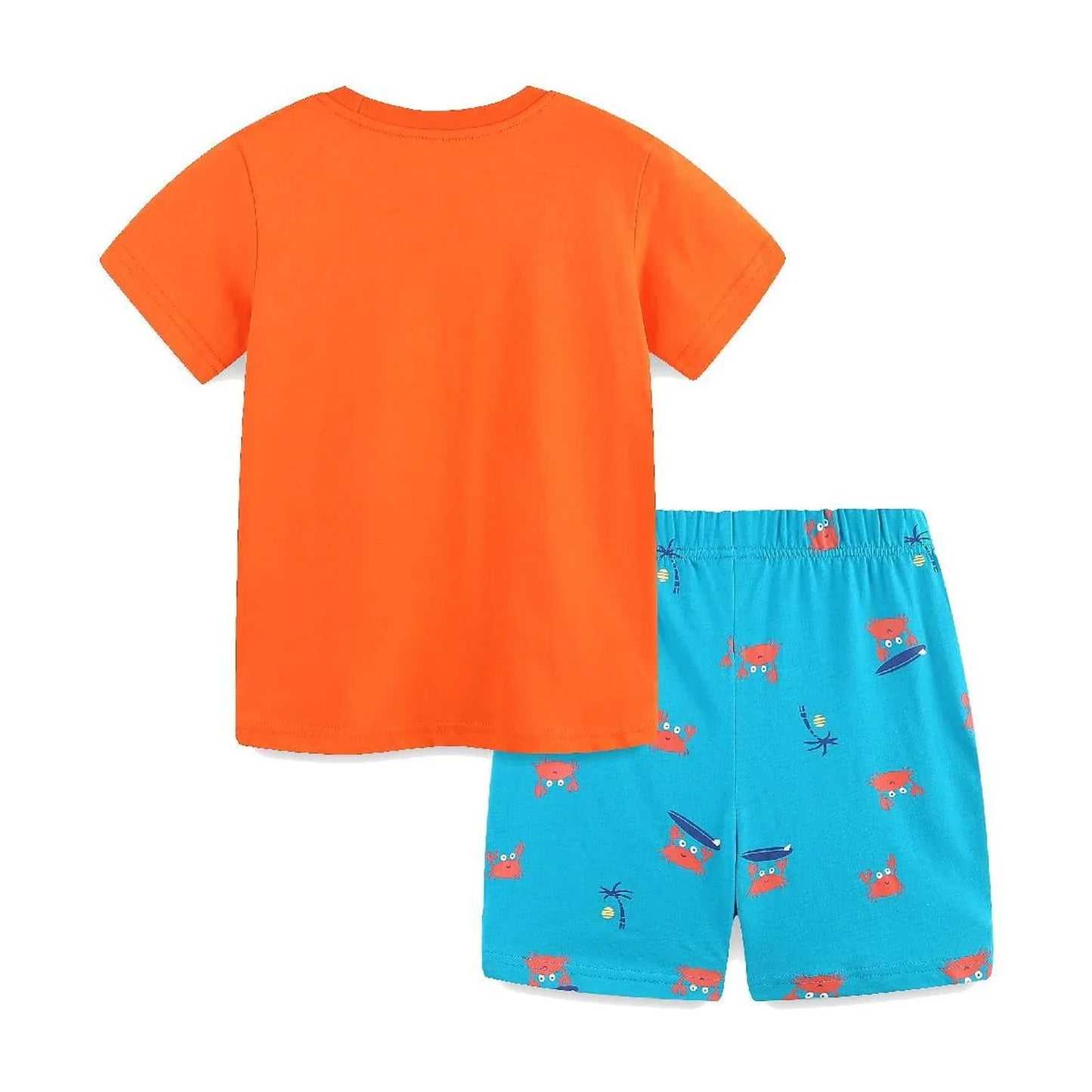 HILEELANG Toddler Boy Summer Short Clothes Sets Outfits Easter Cotton Orange Crab Shirts Shorts Playwear 2T