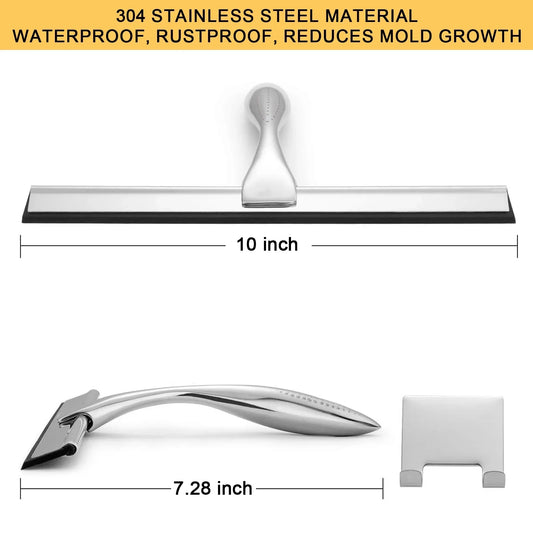 Aovky Shower Squeegee , 10 Inches All-Purpose Stainless Steel for Glass Doors, Bathroom Squeegee Cleaner