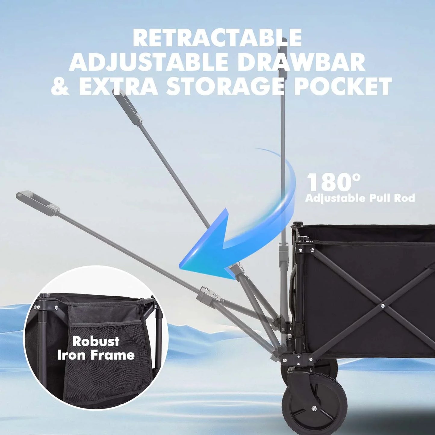 RUNACC 330LBS Folding Wagon Cart, Heavy Duty Garden Cart with All Terrain Wheels Adjustable Handle Portable for Outdoor Beach Gardening Camping Fishing