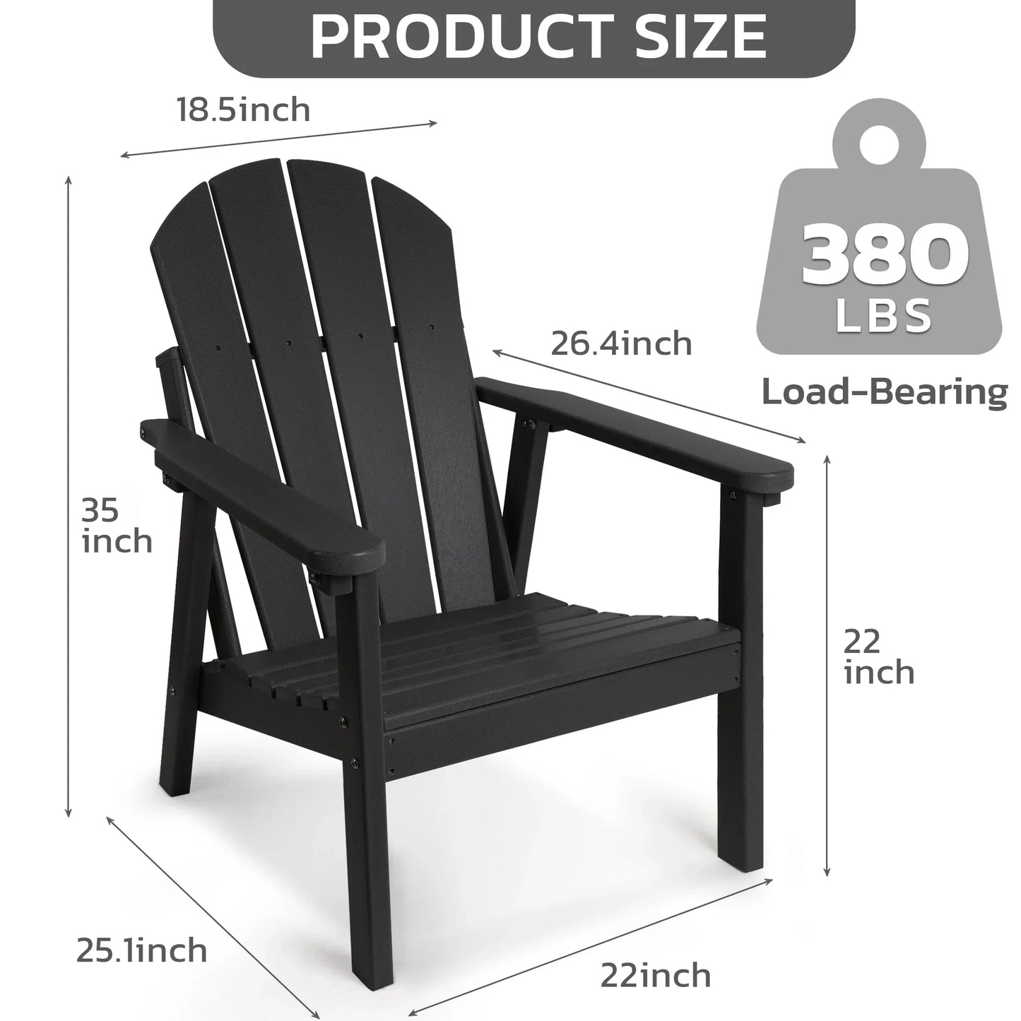 Plastic Adirondack Chair, HDPE Weather Resistant Adirondack Chairs, Black