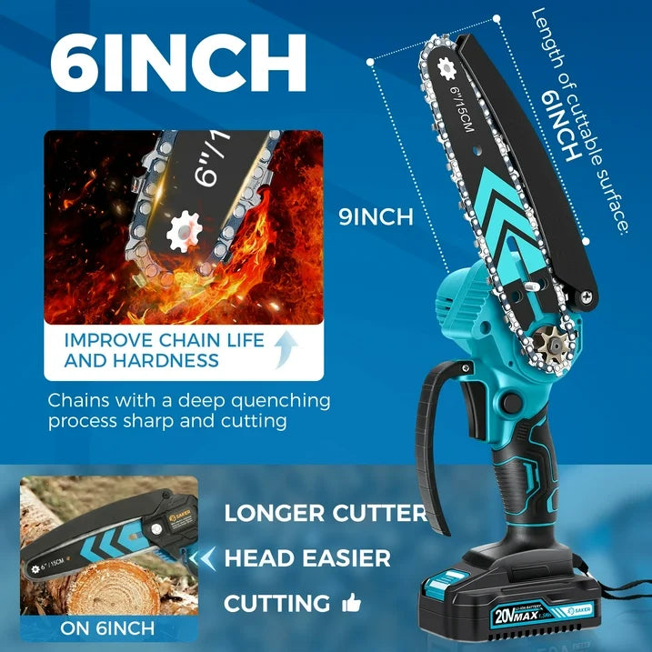 Saker 6 Mini Chainsaw, Cordless Electric Saw for Pruning, Garden  Household, 2 1500mAh Batteries