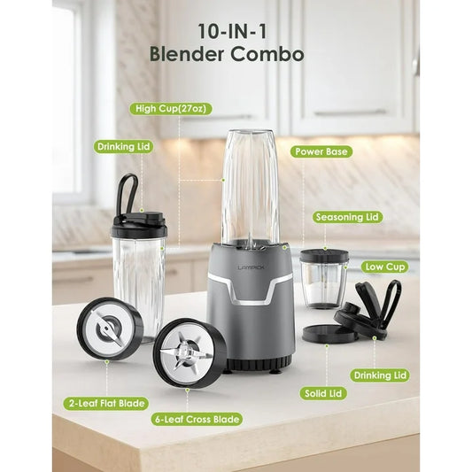 Lampick 1100W Smoothie Blender for Shakes and Smoothies, 3 IN1 Kitchen Personal Blenders and Grinder Combo for Protein Drinks, BPA Free