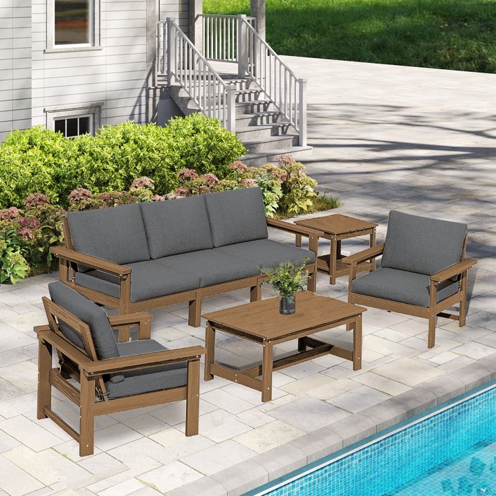 Outdoor Bar Table and Chairs Set, Adirondack Bar Chairs Set of 2 and Bar Height Table, All Weather HDPE Outdoor Patio Bar Set, Brown