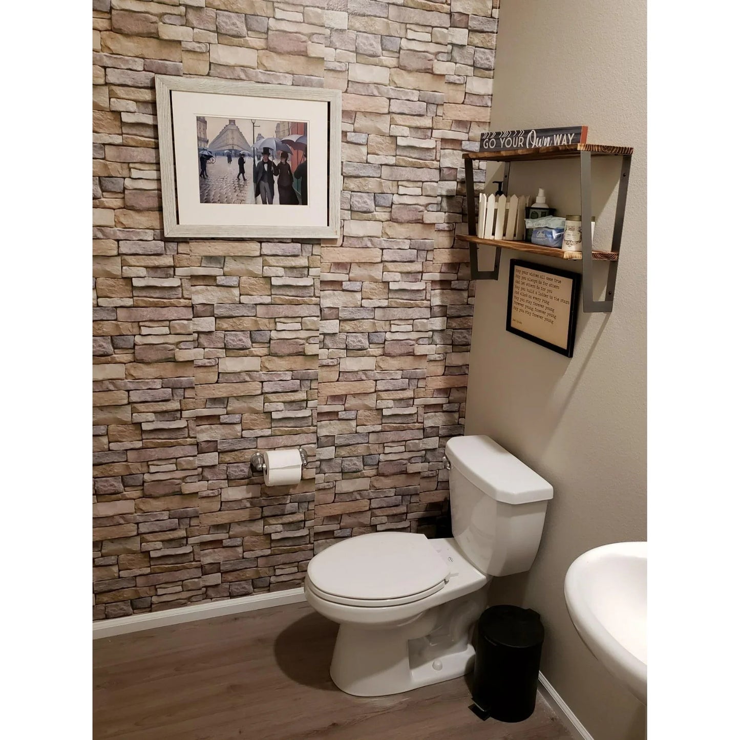 BSHAPPLUS 17.7in x 33ft wallpaper,Stone Peel and Stick Wallpaper,Brick Self Adhesive Removable Wallpaper,Contact Paper for Bathroom Kitchen Walls,48.7 sq. ft.