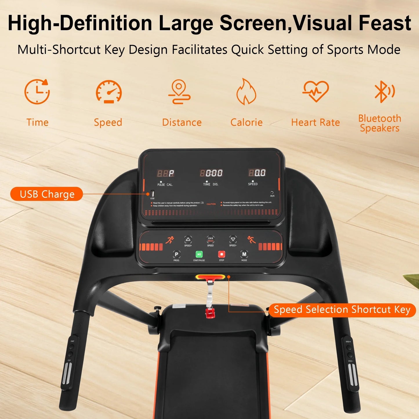 VLDTDRDI 500LBS 2.5HP Folding Treadmill with 7.5mph Speed,Portable Running Walking Compact Exercise Machine with USB Charge Station,Bluetooth speaker, 2 Level Incline for Home