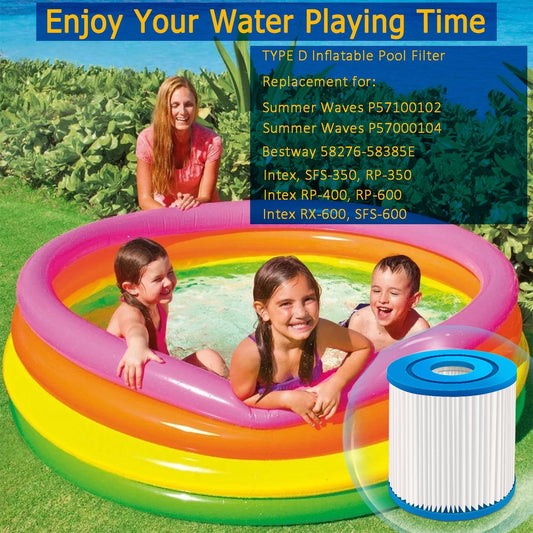 4-Pack Type D Pool Filter Cartridge 4.15"x3.75" Compatible with Summer Waves and More Above Ground Inflatable Spa Pool Pump Filter Replacement