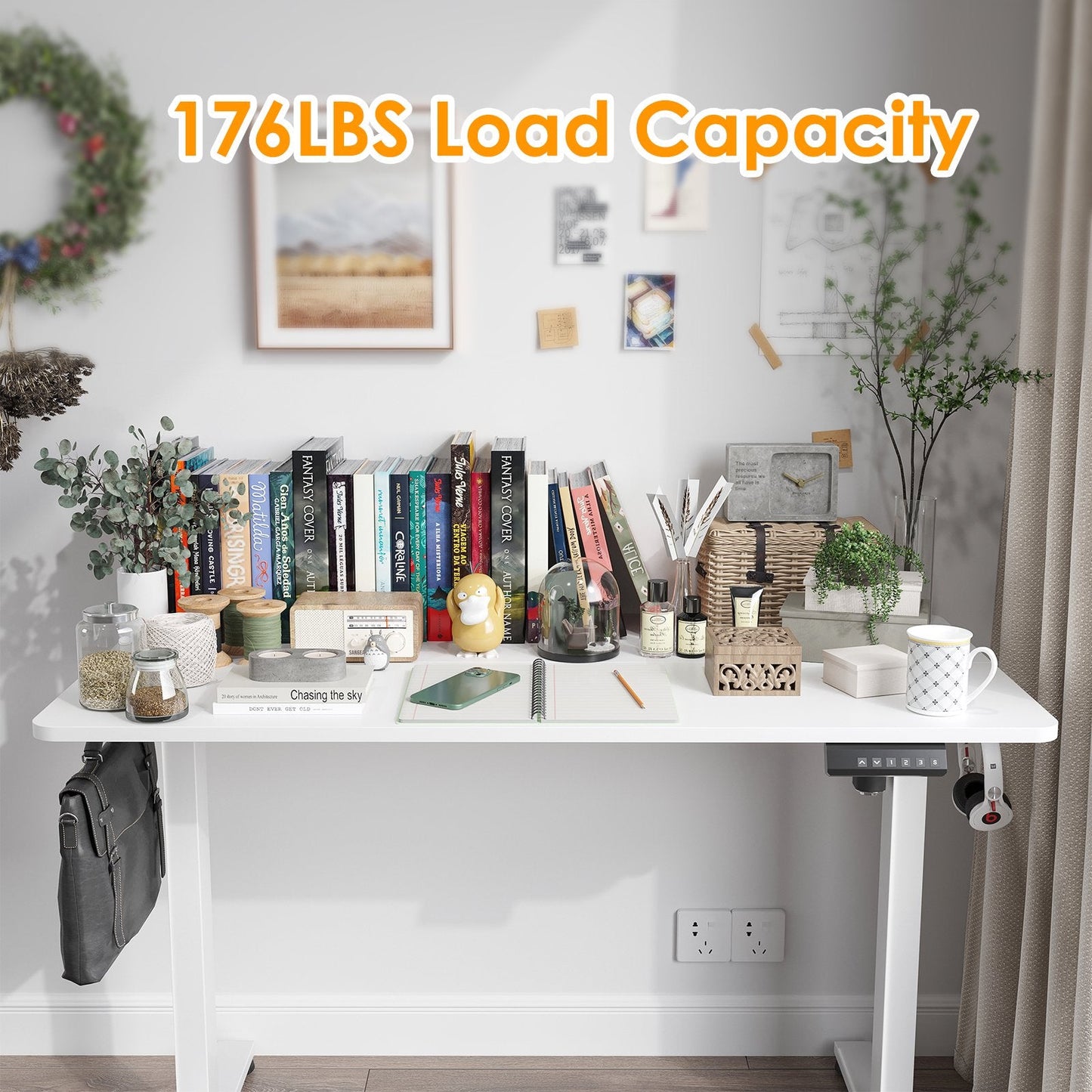 Farini Electric Standing Desk 48"x24", Adjustable Height Sit Stand Desk with Splice Board for Home Office, White