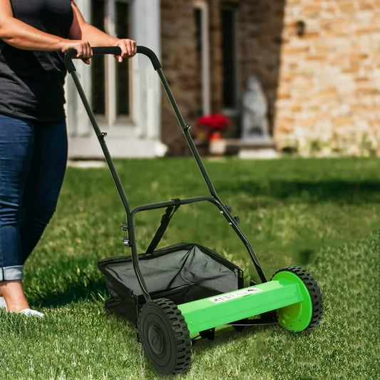 CASEMIOL 14" 5-Blade Manual Push Reel Lawn Mower with Grass Catche, Green