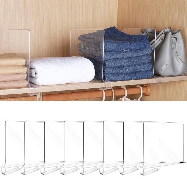 Acrylic Shelf Dividers for Closet Organization 8PCS Closet Shelf Divider for Shelves Shelf Organizer for Closet  Clear