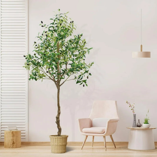 Anting Artificial Olive Tree, 6FT Tall Faux Olive Trees with Pot 72in Outdoor Fake Potted Silk Plant for Home Decor Indoor Gift