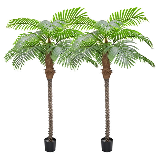 Anting Artificial Palm Tree 7.5ft Tall Trees Plants 15 Leaves 90in Outdoor Palm Trees for Outside Patio Trees for Decor (Set of 2)