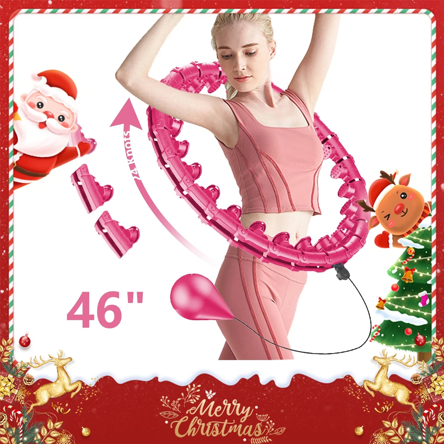 Arsvita Quiet Weighted Hula Hoops Detachable Hoops, Smart Noiseless Infinity Hula for Women, 2 in 1 Waist and Abdominal Workout Equipment at Home, 46 inch 24 Knots