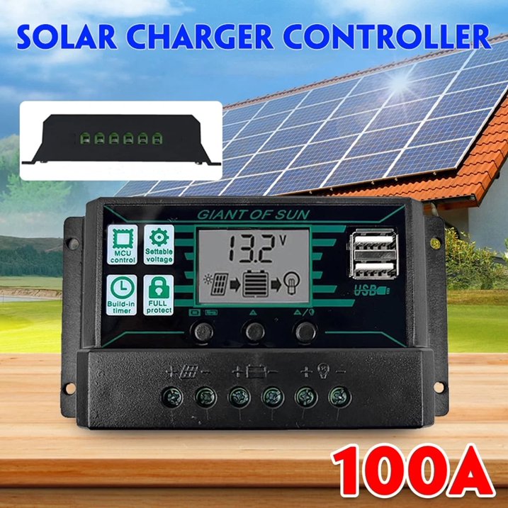 BSHAPPLUS 100A PMW Solar Panel Regulator Charge Controller Auto Focus Tracking 12V/24V