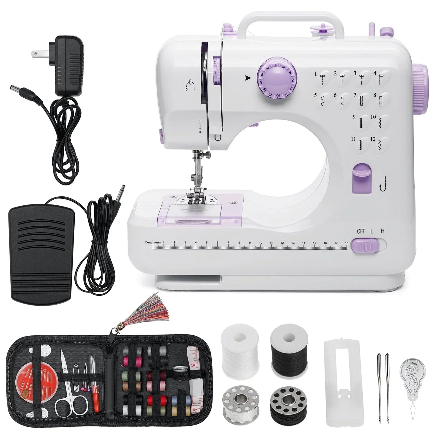 BSHAPPLUS Portable Sewing Machine,40 Piece Handheld Electric Sewing Machines Kit,12 Stitch Patterns Mini Sewing Machine for Beginners Kids,Household Multifunctional Crafting Mending Machine