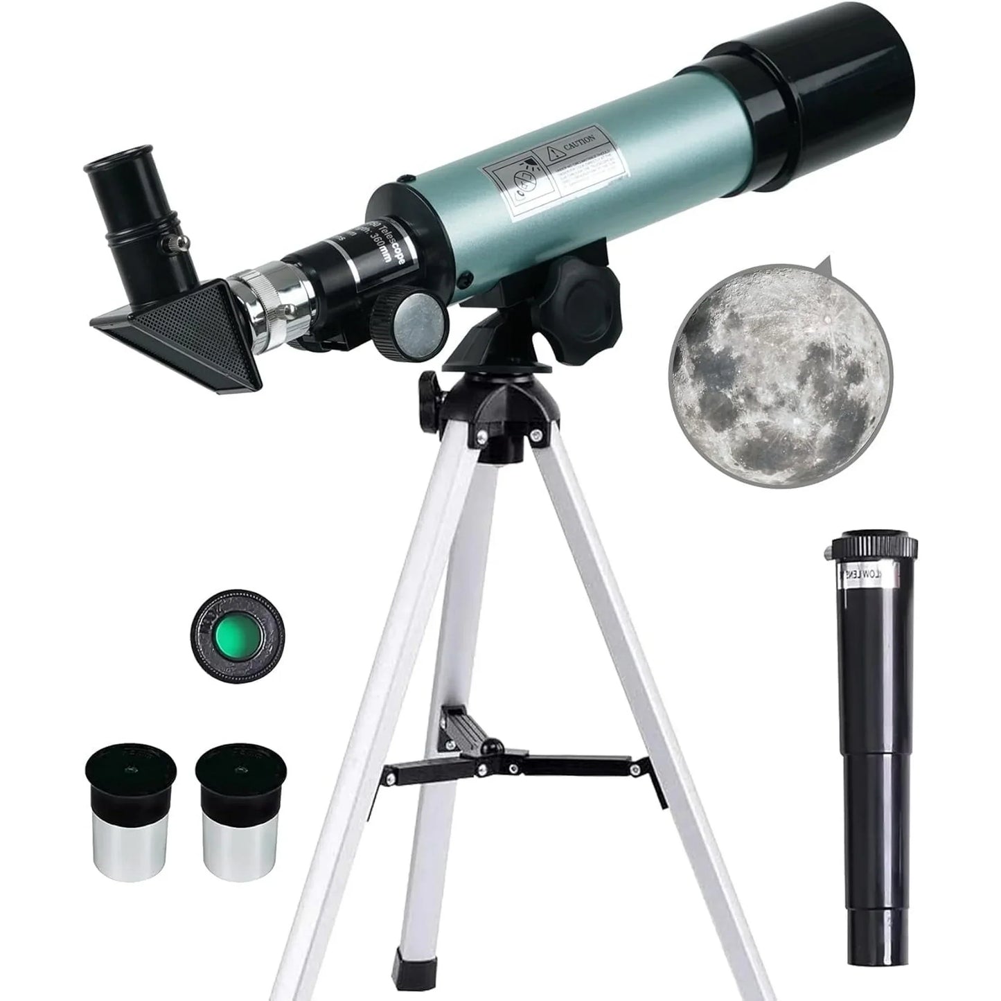 BSHAPPLUS Telescope,50/360mm Refractor Telescope,18X-90X Magnification Telescopes with Tripod,Portable Astronomy Telescope for Kids,Adults,Beginners