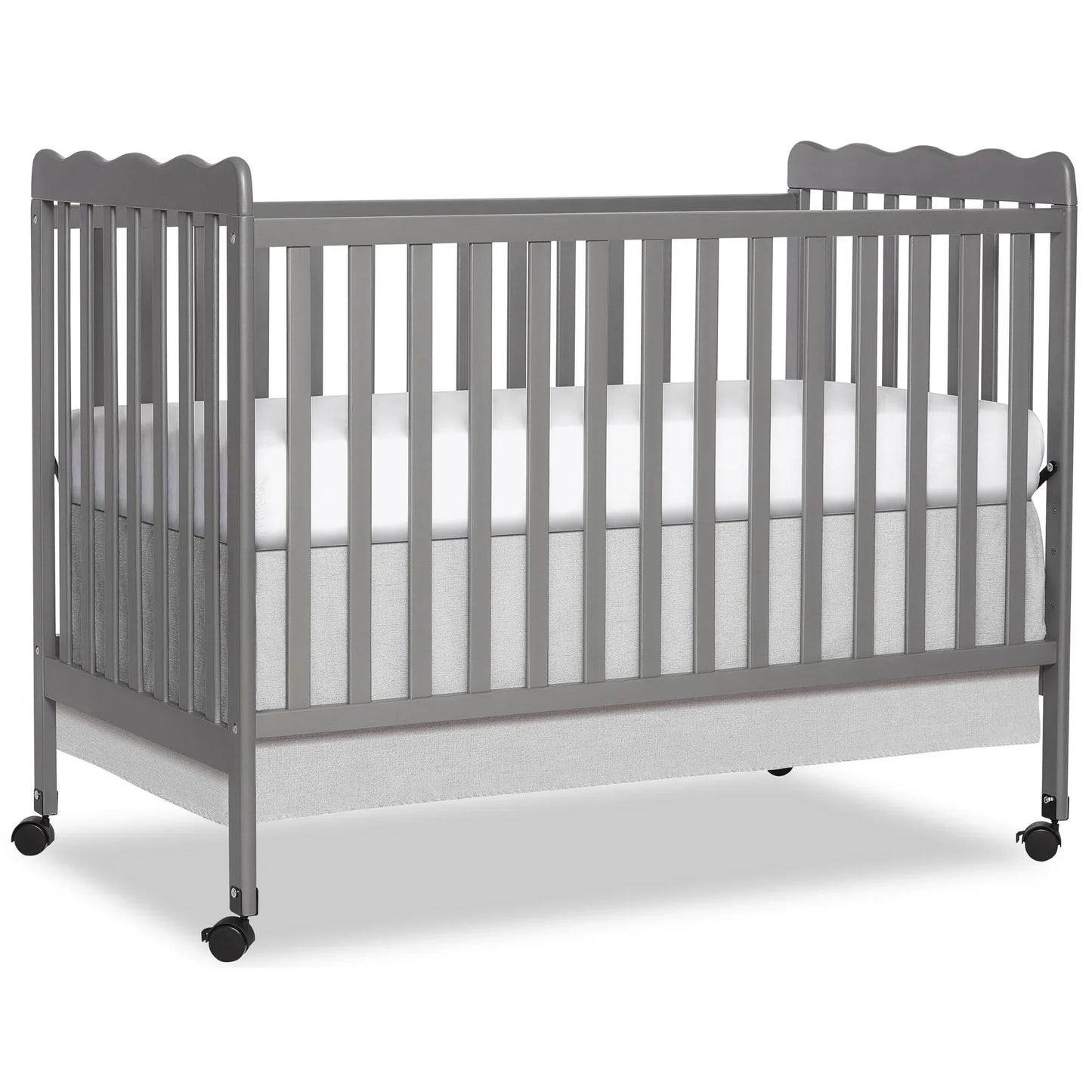 Baby Convertible Crib 3 In 1, Converts from Baby Crib to Toddler Bed, New Zealand Pinewood Baby Bed with Locking Wheels and Teething Rail, Crib with 4 Height and Non Toxic Finish, Stone Gray