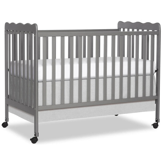 Baby Convertible Crib 3 In 1, Converts from Baby Crib to Toddler Bed, New Zealand Pinewood Baby Bed with Locking Wheels and Teething Rail, Crib with 4 Height and Non Toxic Finish, Stone Gray
