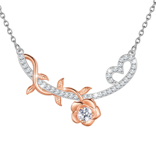 Beautlace 1/3 Carat Moissanite Necklace,D VVS1 18K White Gold over Stering Silver Rose Round Cut Simulated Diamond Pendant Necklace Jewelry Birthday Christmas Mother's Day Gifts for Women Mom