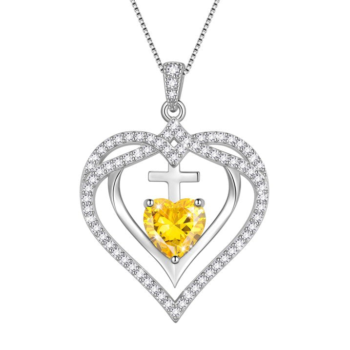Beautlace 925 Sterling Silver Cross Necklace,November Birthstone Heart Pendant Necklace Jewelry Birthday Christmas Mothers Day Gifts for Women Mom