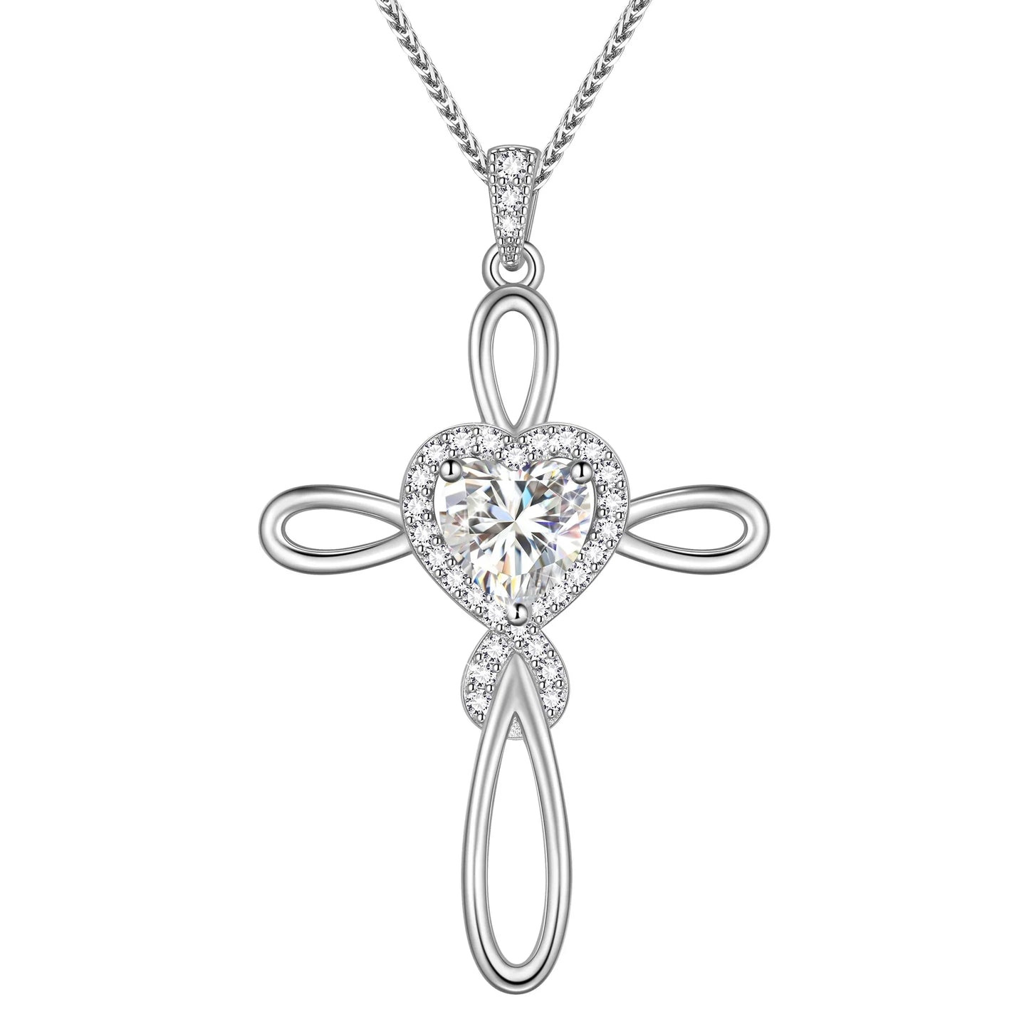 Beautlace GRA Certified 1 Carat Moissanite Cross Necklace,18K White Gold over Stering Silver Heart Birthstone Pendant Necklace Jewelry Birthday Christmas Valentines Gifts for Women