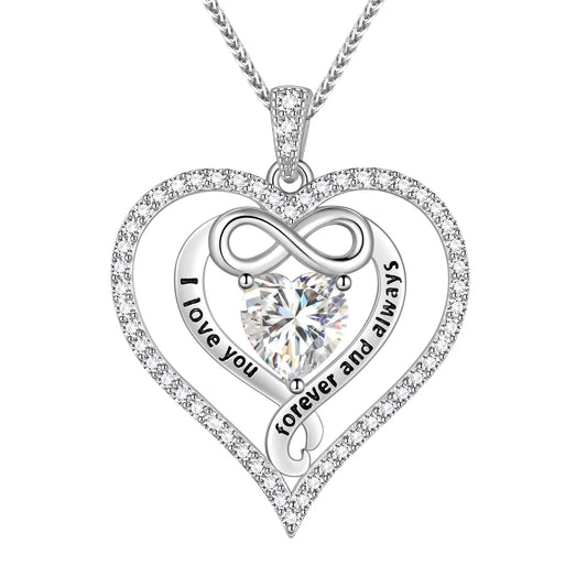 Beautlace GRA Certified 1CT Moissanite Heart Necklace,18K White Gold over Stering Silver Love Heart Birthstone Pendant I Love You Forever and Always Necklace Jewelry Gifts for Women