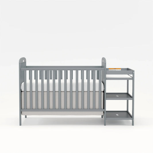 CASEMIOL 3-In-1 Convertible Crib and Detachable Changer, New Zealand Pinewood Baby Crib, Toddler Daybed Bed with 3 Heights, Non-Toxic Finish, Easy to Assemble, Stone Gray