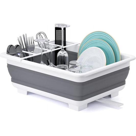 Collapsible Dish Drying Rack Portable Dinnerware Drainer Organizer for Kitchen RV Campers Travel Trailer Space Saving Kitchen Storage Tray
