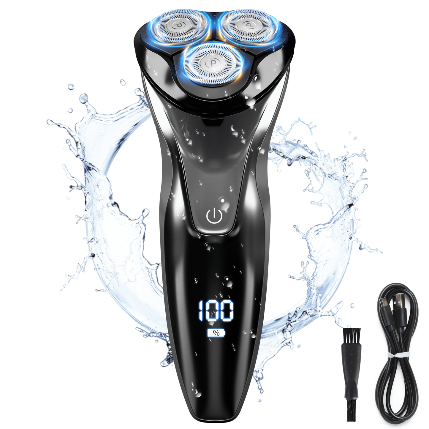 Cordless Electric Razor for Men - Precision Shavers for Man for Beard/Nose/Sideburns, Wet & Dry Razors with Pop-Up Trimmer, USB Plug-and-Play, LED Display，IPX7 Waterproof, Black