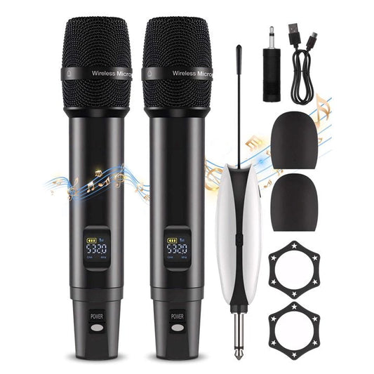 Fixdono Wireless Microphones, Metal Dynamic Microphone System with Rechargeable Receiver for Karaoke Singing, Wedding, DJ, Party, Speech, Church, Class, 240ft