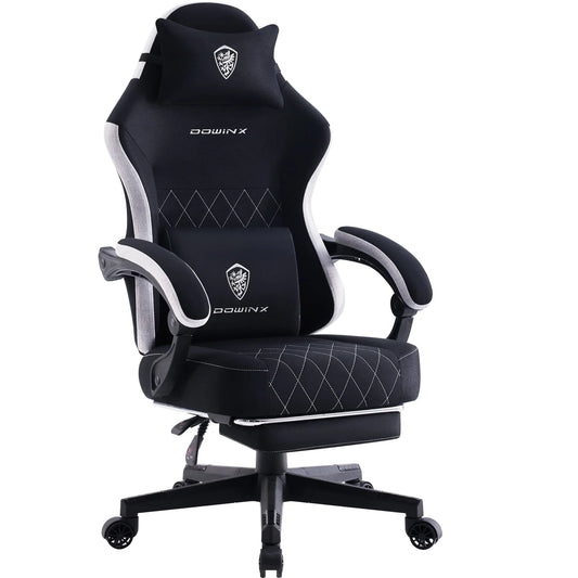 ‌Dowinx Fabric Gaming Chair with Pocket Spring Cushion High Back Ergonomic Office Chair, Adjustable Footrest & Lumbar Support, 300lbs Capacity, Black