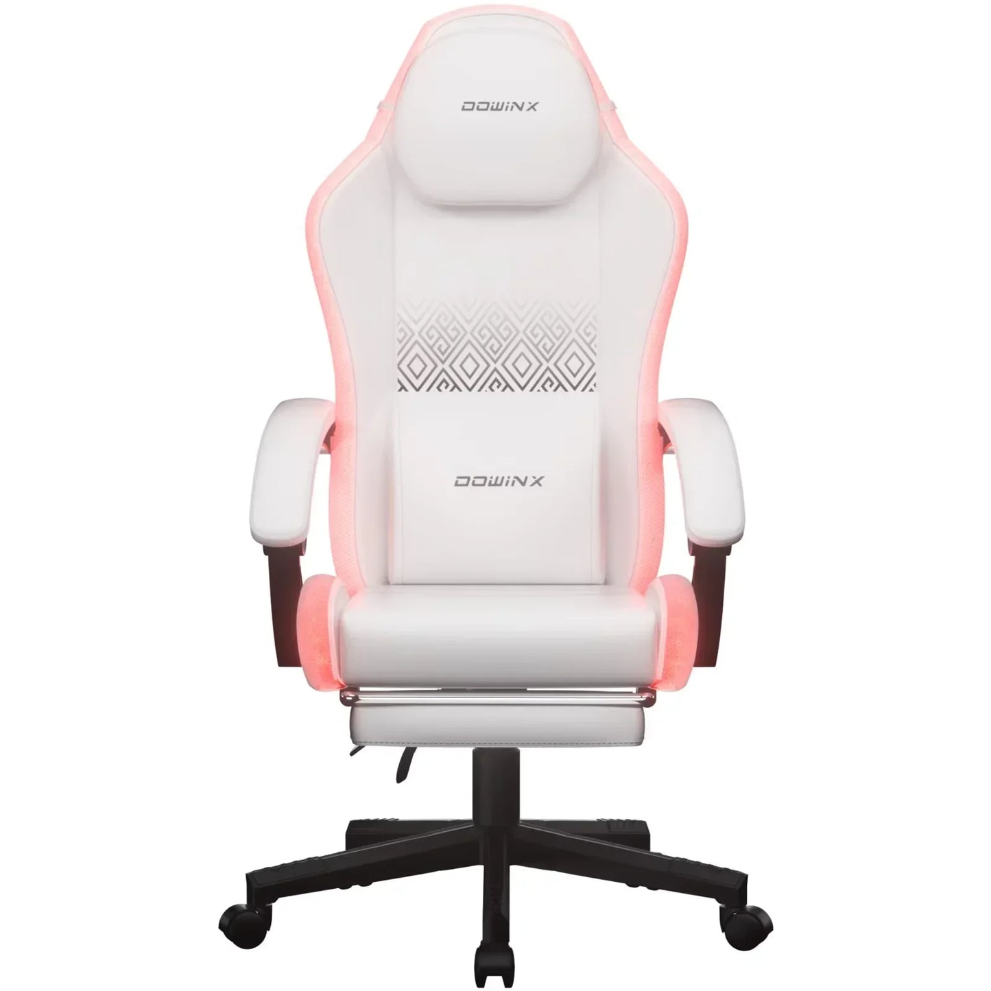 Dowinx RGB LED Gaming Chair with Massage Lumbar Support Footrest  Ergonomic PU Leather Video Game Chair for Adults, White