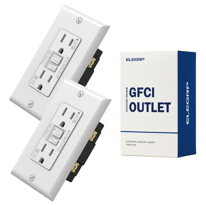 ELEGRP GFCI Outlet Outdoor, 15 Amp Self-Test GFI Electrical Outlet with Thinner Design, Weather & Tamper Resistant GFCI Receptacle, Ground Fault Receptacle w/Wall Plate, UL Listed, White