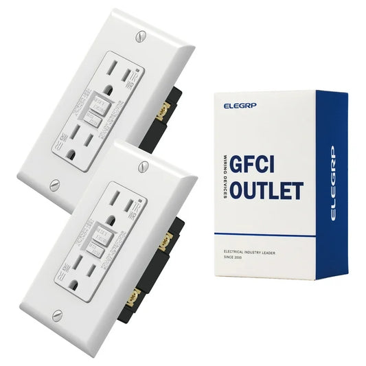 ELEGRP GFCI Outlet Outdoor, 15 Amp Self-Test GFI Electrical Outlet with Thinner Design, Weather & Tamper Resistant GFCI Receptacle, Ground Fault Receptacle w/Wall Plate, UL Listed, White
