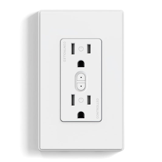 ELEGRP Smart in Wall Outlet, 2.4GHz Wi-Fi Smart Receptacle Compatible with Alexa & Google Assistant,Tamper Resistant, 2 Individual Controlled Outlets, No Hub Required, UL Listed, White 1 PC