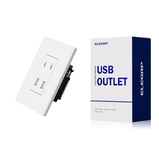 ELEGRP USB Wall Outlet with 2A & 2C USB Ports, 42W Fast Charge 4 Ports USB Charger, Wall Plate Included, UL/CUL Listed, Matte White,1 PC